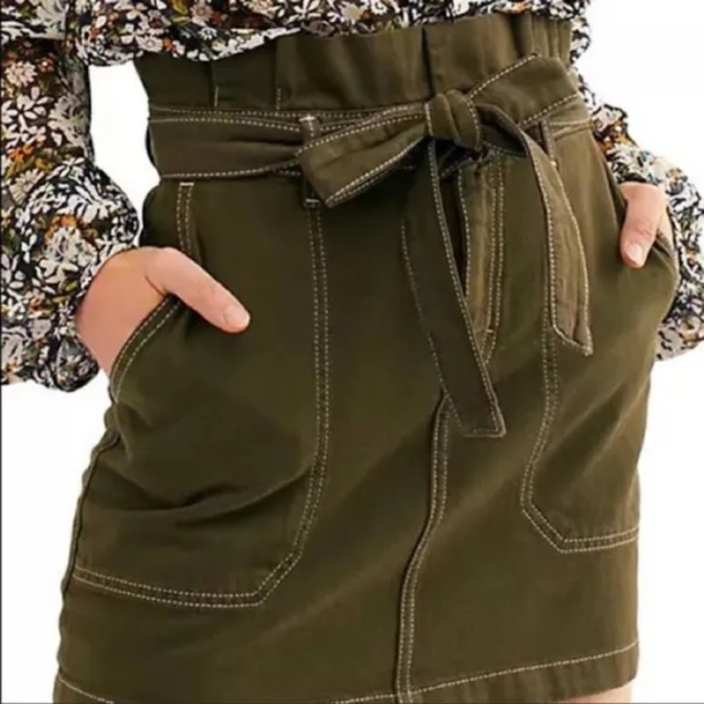 Free People “Splendor In The Grass” Paperbag Tie Denim Skirt | Size 10